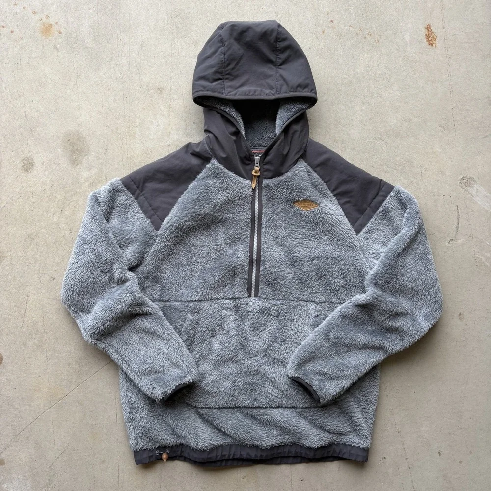 Merrell Sherpa Fleece Hoodie Size Large Gray High Pile Half Zip Pullover Gorpcor